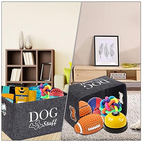 ULTECHNOVO Dog Toy Storage Box Felt Basket with Metal Handles Large Portable Pet Supplies Organizer 15.35X11.02X8.66In Lightweight Sundries Storage Container for Home and Travel - Image 4