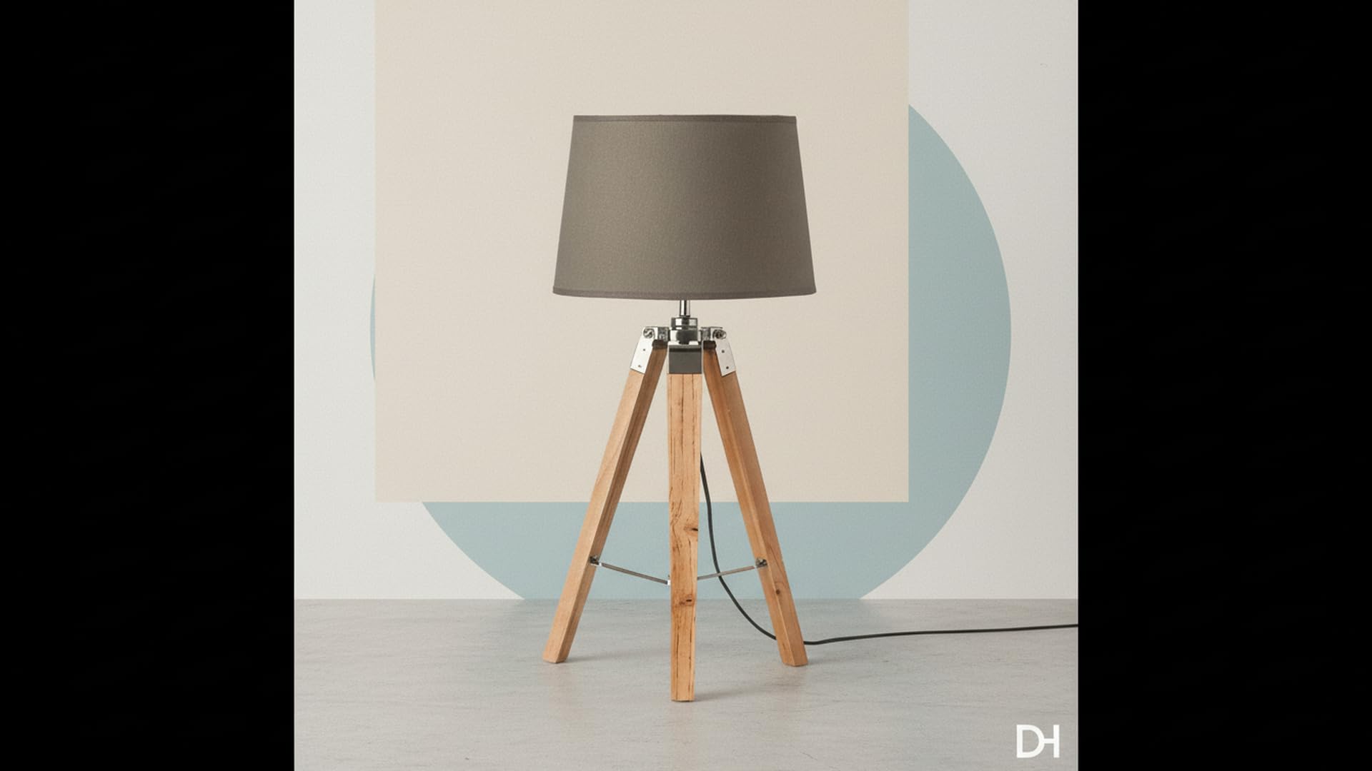 Trípode de madera vintage con iluminación LED para lámpara de mesa moderna para sala de estar (sin sombra)