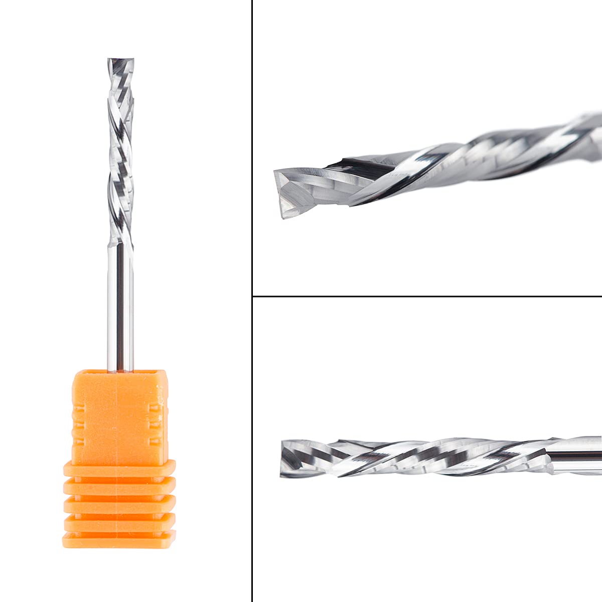 SpeTool Lot de 5 fraises hélicoïdales CNC à compression 3,175 mm (1/8") Diamètre de coupe Tige 22 mm Longueur de coupe HRC55 Fraise à queue CNC pour bois