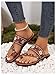 OYOANGLE Women's Boho Floral Embroidered Flat Sandals Toe Ring Leather Flip Flops Vacation Beach Thong Sandals Brown 8