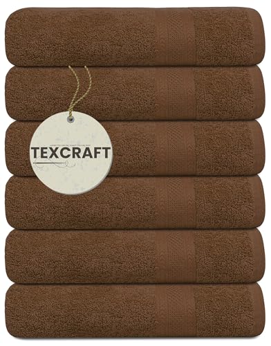 TEXCRAFT Bath Towel, Cotton Terry Towels for Bathroom, Towel Set - Quick Dry - Highly Absorbent - Soft Feel - 24 x 46 Pack of 6 for Shower - Hand Towel for Daily Use - Acorn