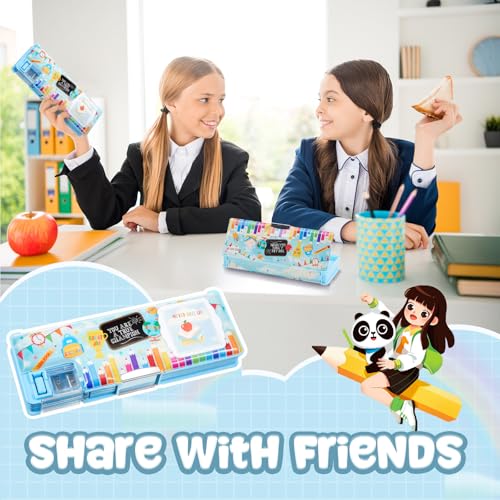Image of Henoyso Multifunctional Pencil Box for Boys, Blue Inspirational Pencil Case with Calculator and Sharpener, 2026 Back to School Supplies Organizer for Kids Teens Students, Elementary Gift