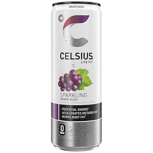 Vista 74 de CELSIUS - Bebida energizante con gas y endulzada con Stevia, cero azúcar, lata delgada, sabor a naranja y granada, 144 onzas líquidas