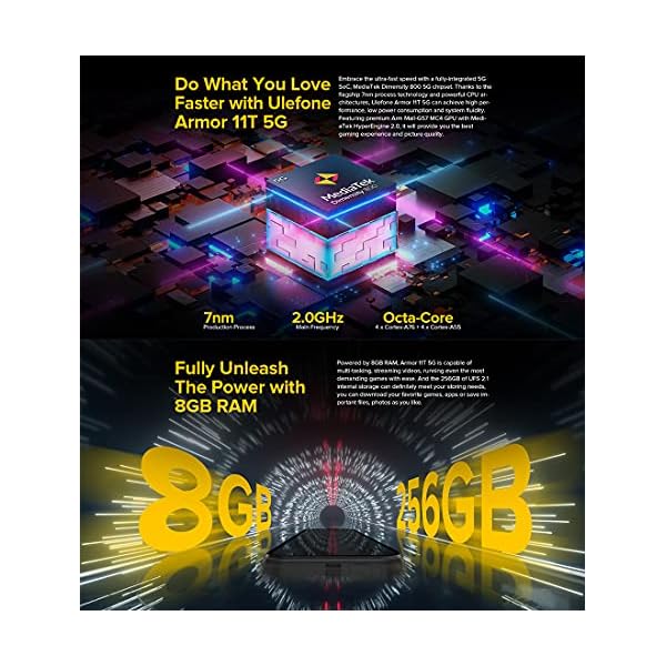 Ulefone Armor 11T 5G Unlocked Rugged Phones, Android 11 Octa-core 8GB+ 256GB, 48MP Four Rear Camera + Thermal Imaging Camera, 6.1" FHD+ Screen 5200mAh Battery 5G Unlocked Smartphones Support 5G HiFi