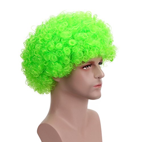 Image of FREE BEAUTY Fluffy Afro Synthetic Clown Wig for Men Women Cosplay Anime Party St. Patrick's Day Christmas Halloween Fancy Funny Wigs (Green)