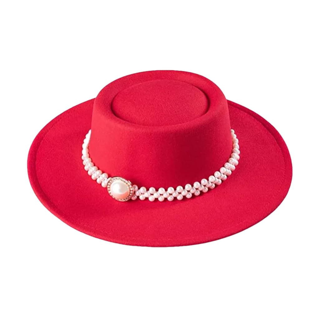 Cappello Fedora da donna in feltro a tesa larga vintage con cintura di perle a tesa larga Panama Trilby Cap