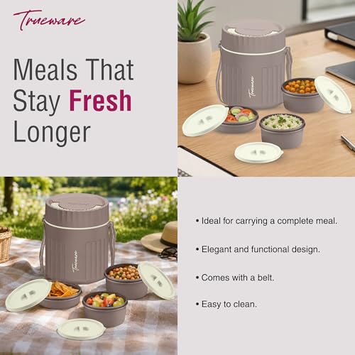 Image of Trueware SNAKK 2 Insulated Hot Lunch Box with 3 PP Container, 2 Container 300 ML Each & 1 Container 200 ML, Food Grade, BPA Free | Office Lunch Box | Tiffin Box