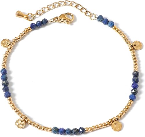 TaYolnFaSo Lapis Lazuli Stone Bracelet for Women Round Ball Beaded Bracelet Heal