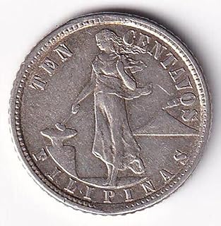 1907-1935 10 Centavos Filipino Silver Coin. USA Occupation Issue. 10 Centavos Monetized By The Government Of Philippines. Graded By Seller Circulated Condition