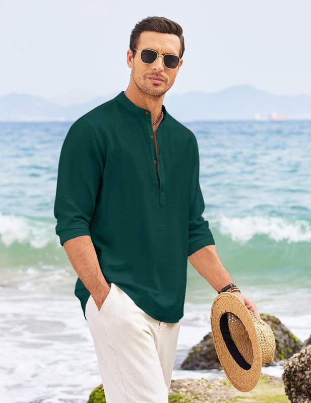 Image of ROYALSCOUT Men's Short Kurta | Solid Mandarin Collar Full Sleeve Pullover Style Kurta | Regular Fit Casual Ethnic Wear for Men