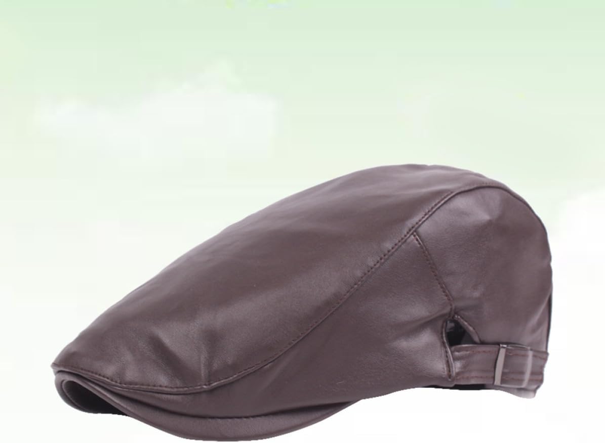 Leather Newsboy Cap Adjustable Brown Imitation Leather Hat