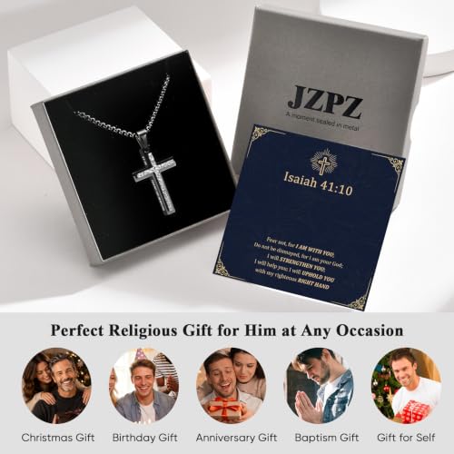Silver Cross Necklace for Men-Hammered Christian Pendant Chain Necklaces - image 5