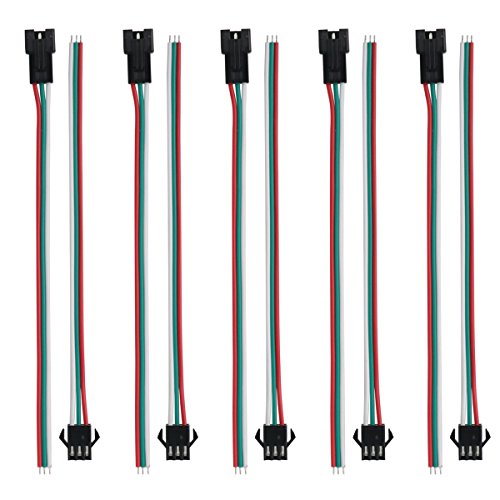 Mokungit 10/20 Pairs 3 Pin JST SM Male Female Plug LED Connector Cable For WS2812B WS2811 SK6812 LED Strip Lamp with 15cm Long Wire (20 Pairs)