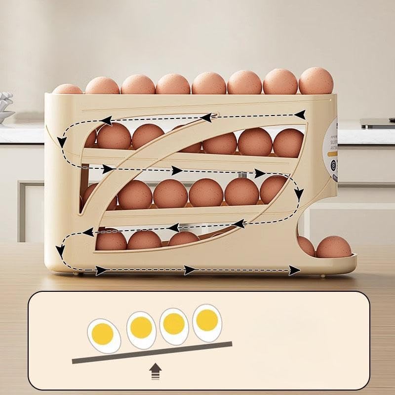 Stackable Egg Storage Box for Refrigerator, Automatic Slide-Out Design, Space-Saving Large Capacity, Transparent PP Material