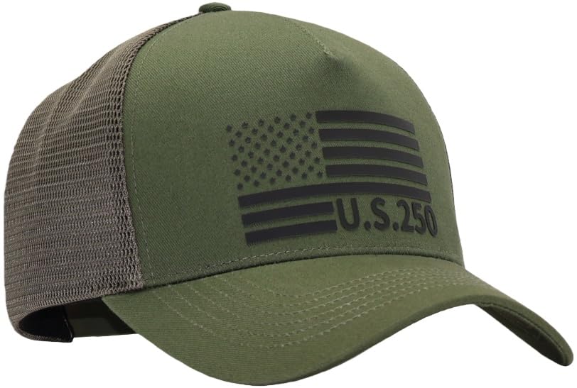 Image of USA Flag Snapback Hat Fits One Size&XXL /3XL - Mens Mesh Trucker Ball Hats - US 250th Anniversary Veterans Memorial Day Gifts