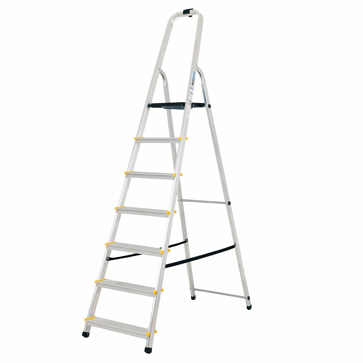 BiGDUG Aluminium Step Ladder - 7 Step Folding Ladder - Non-Slip Surface Hand Rails 7 Tread - Closed Height 2150 mm Platform Height 1400mm — image 1