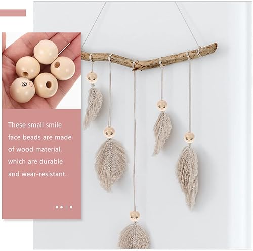 Miniatura 7 de EXCEART 50 cuentas de madera para muñecas, guirnalda de cuentas de sonrisa, cuentas de muñeca en miniatura de arcilla con cuentas de cara feliz,