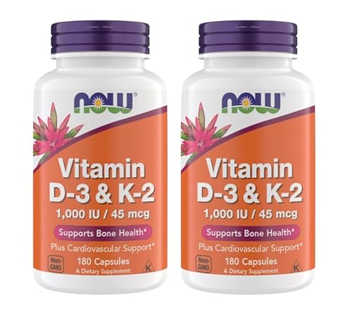 Now Supplements Vitamin D3 K2, 1,000 IU/45 mcg, Cardiovascular Support,