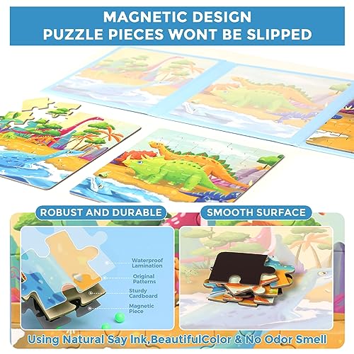 Puzzles magnéticos para niños de 4 a 8 años, juego de rompecabezas imantado de dinosaurios 3 en 1, juguetes de viaje para preescolar, para niños de 3 a 8 años (dinosaurios) miniatura 5