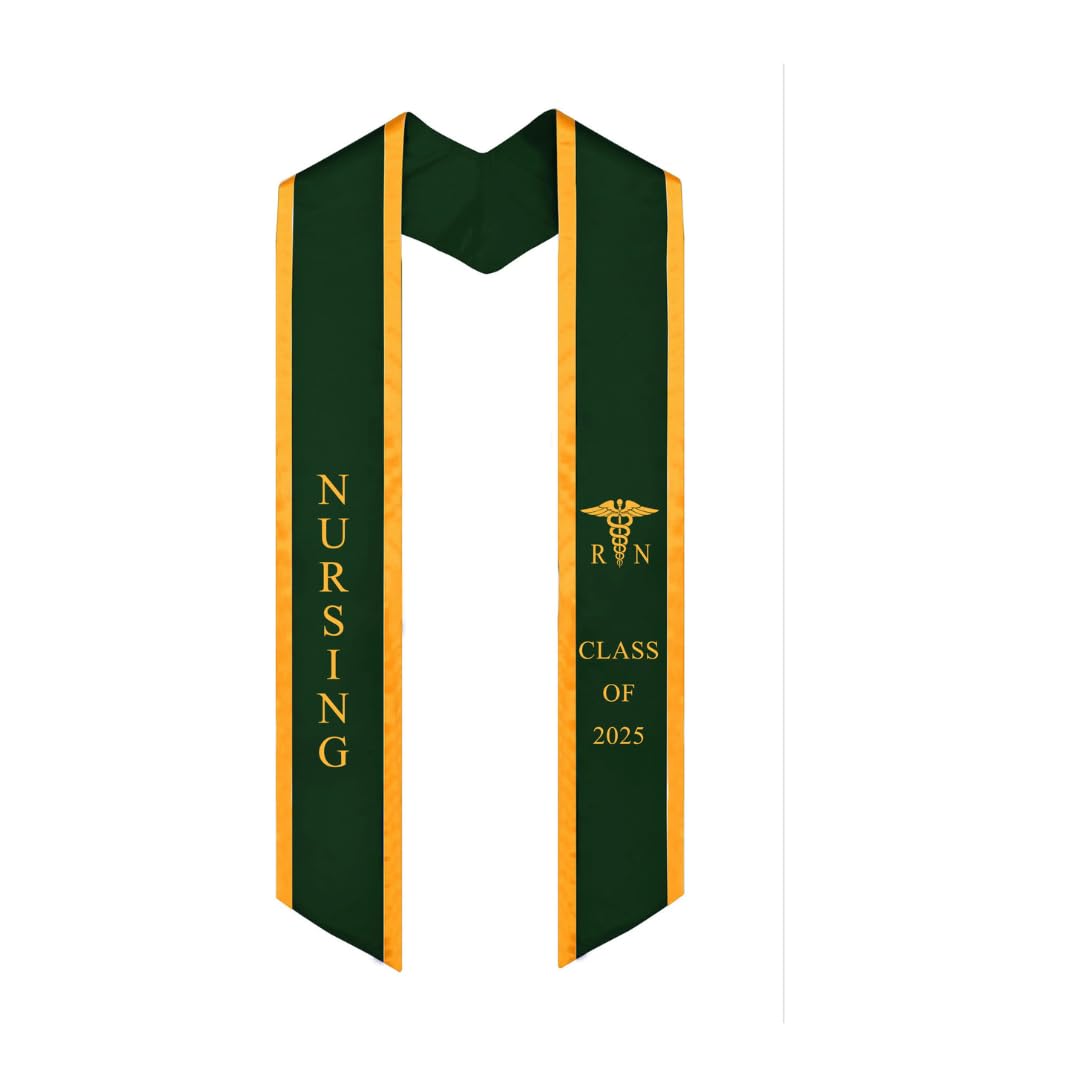 Ovaltag Nurse Graduation RN Stole Nursing Graduate Sash Nurses School Stoles Graduation Gift Idea Class of 2024 RN with Medical logo (Forest green with gold trim)