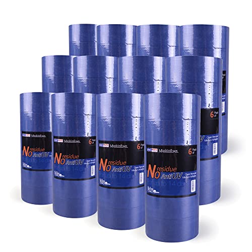 Image of ADHES Blue Painters Tape - UV Resistant, 14 Day Clean Removal, 1.88in x 60yd, 72 Rolls