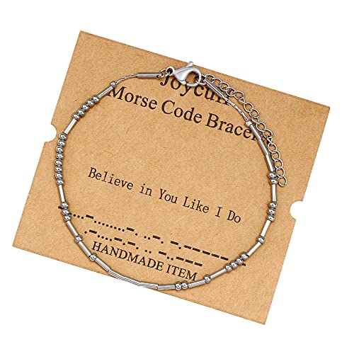 Image of JoycuFF Inspirational Morse Code Bracelets for Women Silver Beads Jewelry Encouragement Mantra Gifts for Her