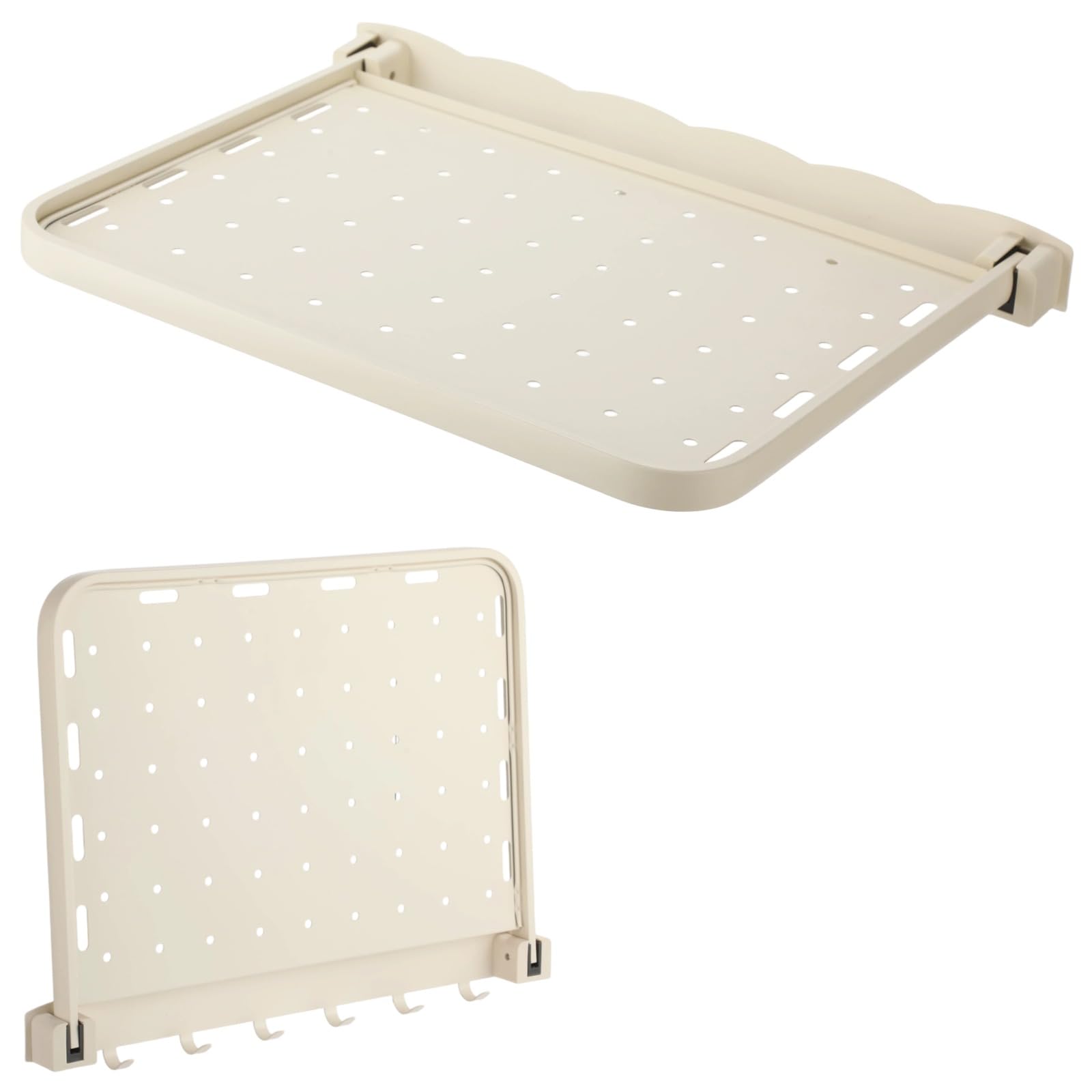 Faltbares Badezimmer-Wandregal mit 6 Haken, klappbarer Organizer aus Aluminiumlegierung mit Ablauflöchern und Kleiderbügelöffnungen, wandmontierter Halter ohne Bohren für Küche und Wohnmobil