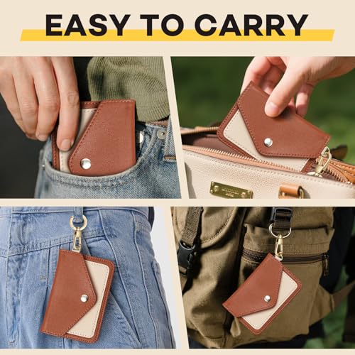 Cute Everyday Card Holder for Women & Girls with Belt Loop,Slim Wallet with Metal Clasp for Transit Cards,ID,Gym Access,Organizer Gifts for Girls(Brown)3