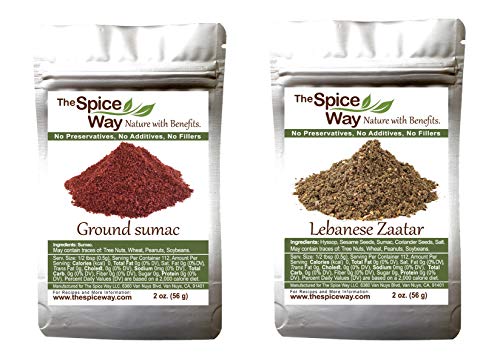 The Spice Way Sumac and Zaatar - a set of pure sumac, no salt and Traditional Lebanese Zaatar with Hyssop, No Thyme, No Preservatives, Non GMO, No Anti-caking Agents