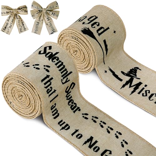 Mizelu 2 Rolls 2.5 x 6 Yards Christmas Wizard Wired Ribbon Wizard Wired Edge Fabric Ribbon Christmas Tree Bow Making Fabric Ribbons for Xmas DIY Crafts Gift Wrapping Party Decoration