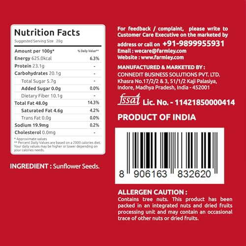 Image of Farmley Sunflower Seeds 200 gram I Sunflower Seeds for Eating | Diet Food | Healthy Snack | Raw seeds | Weight management | Source of Antioxidants Pack of 1