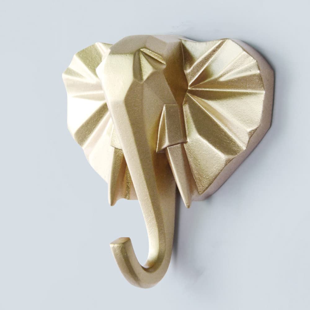 1Pc Creative Animal Shape Coat Hook Wall-Mounted Deer Head Key Hanger Home Sundries Storage Shelf,Gold Elephant