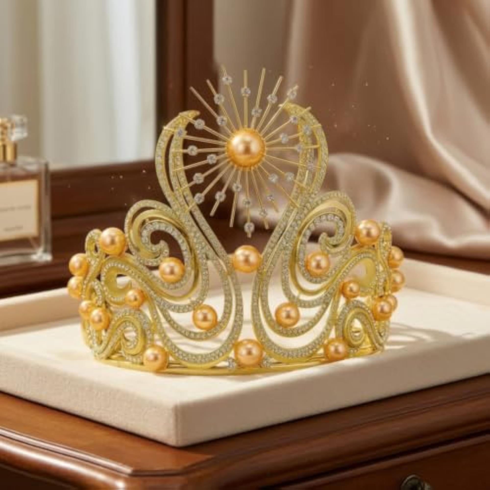 Rhinestone Baroque Crown, Ornate Tiara with Pearls