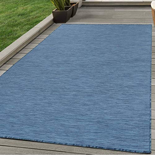 Tapis en sisal tissage plat extérieur étanche bleu marine 140x200