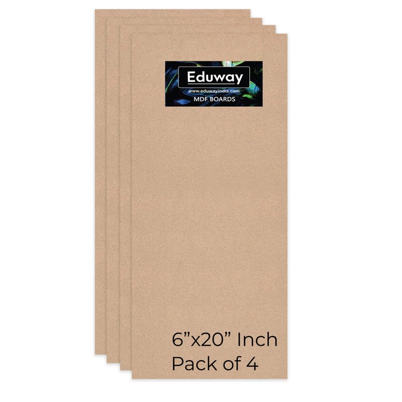 Image of Eduway 6x20 Inch MDF Board Wood Sheet for Mandala , Lippan, Resin Art & Craft, 4mm Thick, Pack of -4 - Premium Cardboard Material for Artists, Art and Craft Students - Hard Cutout in Small and Large Sizes (15x50 cms)