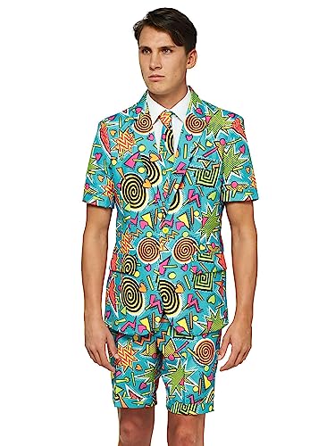 Suitmeister Men's Summer Suit - Retro 90'S Print Outfit Slim Fit - Blue - Size M #TOP3