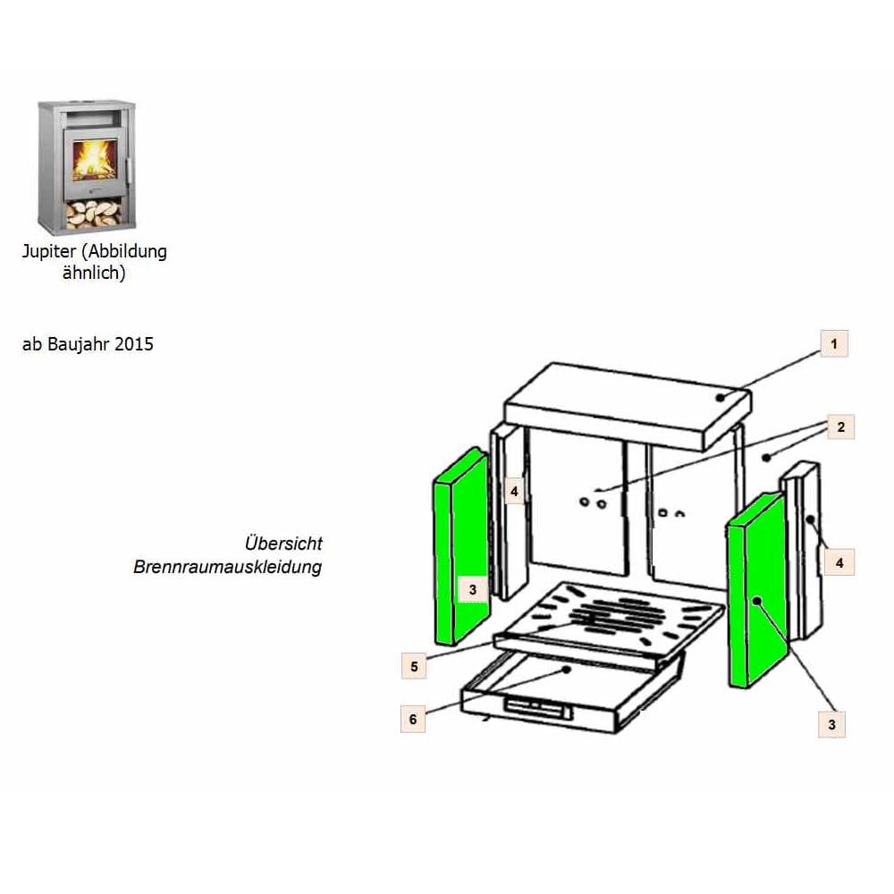 Ersatzteil WAMSLER für Kaminofen Jupiter Typ 10853/10863 (3 - Schamottstein 320x217x32mm rechts/links)