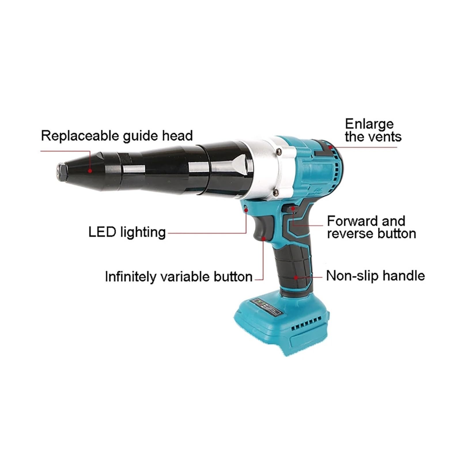 Pistolet do gwoździ, Bezprzewodowy Elektryczny Pistolet Do Nitowania 2,4-4,8 Mm Wiertarka Wkrętak Szczotkowy Do Akumulatora 18 V Automatyczne Usuwanie Gwoździ