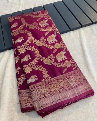 Image of Women's Maheshvari Original Pure Kanchi Pattu Kanjivaram Kanchipuram Art Dola Silk Saree Soft Banarasi Style Sari With Blouse Piece For Wedding