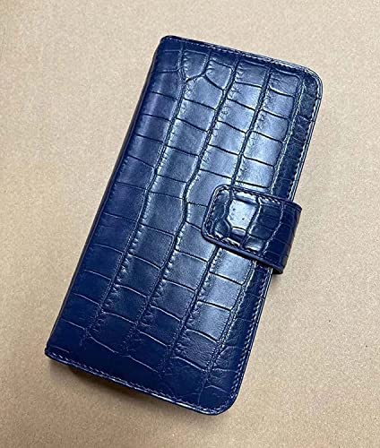 Étui en cuir de crocodile pour iPhone 14 Pro Max | Housse luxe à rabat bleu