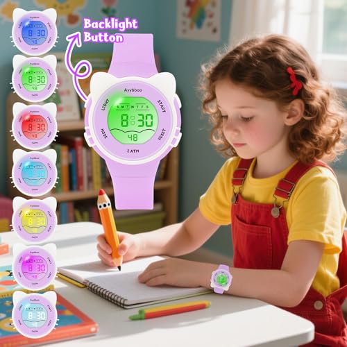 Image of Kids Digital Analog Watches for Girls Boys, 7 Color Lights Waterproof Cute Wristwatches for Kids with Alarm Stopwatch, Great Present for Girls Boys Ages 5-13