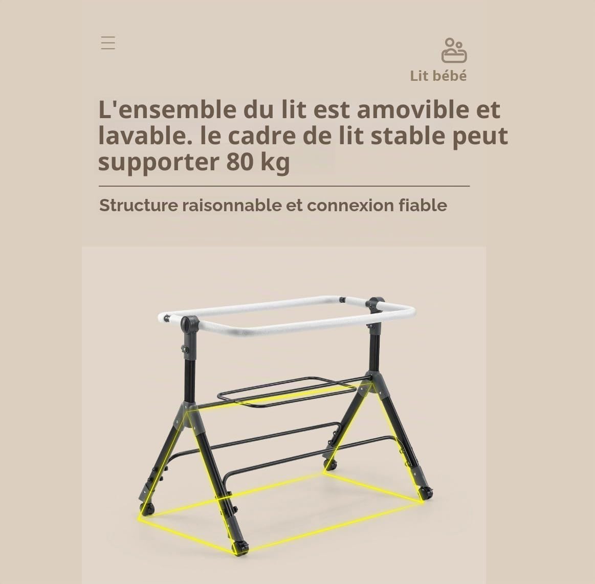 Magic ZC Lit Cododo Bebe, Convertible Cododo Berceau Bébé Co-Sommeil, Livré avec Un Grand Panier de Stockage et des Roues Mobiles, Pliable Lit Bebe avec Matelas (X3 Khaki)