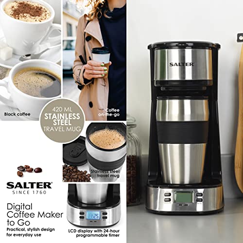 Salter-EK2732-Digital-Coffee-Maker-to-Go-With-420-ml-Stainless-Steel-Travel-Mug-24-Hour-Programmable-TimerLCD-Display-750-W-PlasticBlack183-L-x-135-W-x-288-H-cm