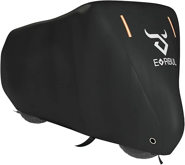 EVRBUL Universal All Season Motorcycle Cover Heavy Duty 420D Outdoor Motorbicycle Sun Cover Protection Moped Cover with Lock-Holes Night Reflective & Storage Bag Fits up to 96.5" Motorbike Vehicle
