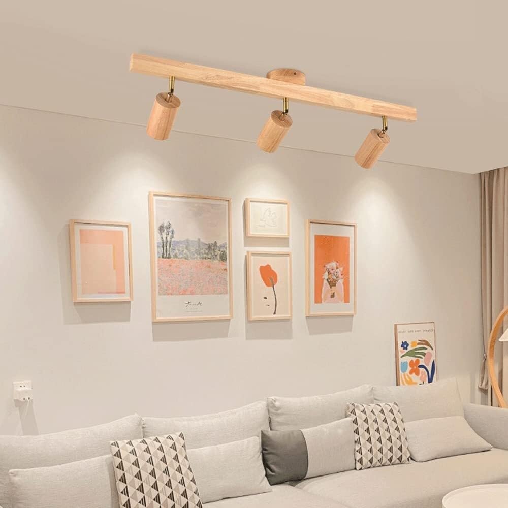 Adjustable LED Track Lighting Kit, Modern Linear Pendant Directional Ceiling Spotlight Fixture, Wooden Ceiling Light for Home Farmhouse Kitchen, 360 Rotatable T-155(3-Light)