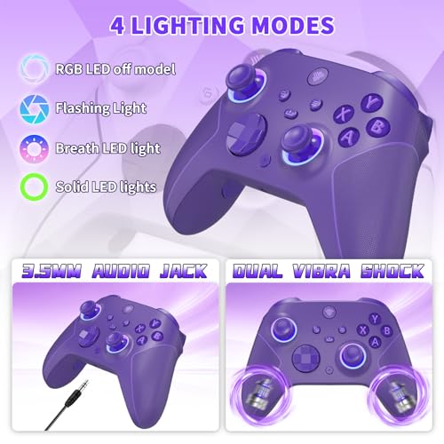 Image of Wireless 2.4GHz Controller for Xbox One Controller with 7 Colors RGB Light,Compatible With Xbox Series S|X Consoles,Steam,PC,with 1000mAh Battery /Hall Effect Sticks /Turbo /Programmable /3.5mm Audio Jack(Purple)