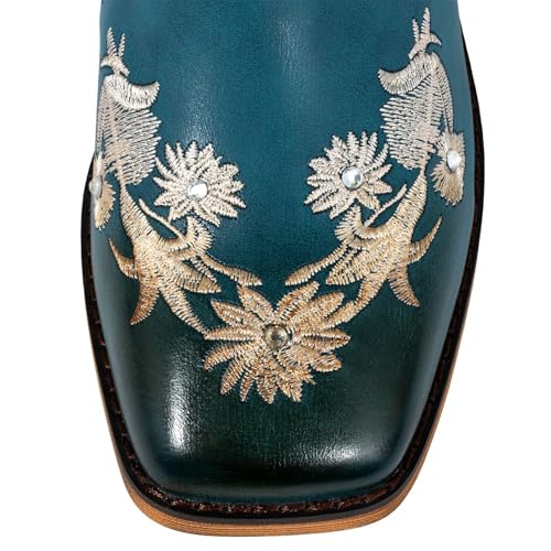 SheSole Cowboy Boots for Women Square Toe Mid Calf Floral Western Cowgirl Boots Sparkle Rhinestone Wedding Shoes3