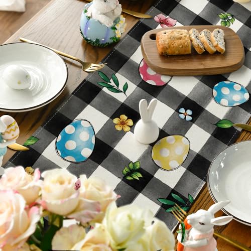 Artoid-Mode-Buffalo-Plaid-Bunny-Egg-Flowers-Happy-Easter-Table-Runner-Seasonal-Spring-Kitchen-Dining-Table-Decor-for-Home-Party-Decor-13×72-Inch Artoid Mode Buffalo Plaid Bunny Egg Flowers Happy Easter Table Runner Seasonal Spring Kitchen Dining Table Decor for Home Party Decor 13×72 Inch