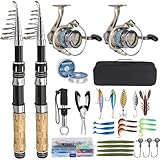 THKFISH Fishing Pole Combo Set, 2PCS 2.1m/6.89ft Collapsible Fishing Rod and Reel Combo,Spinning Reels Lures Set Carrier Bag for Travel Saltwater Freshwater Kit Fishing Rod Reel Combos(2PCS)