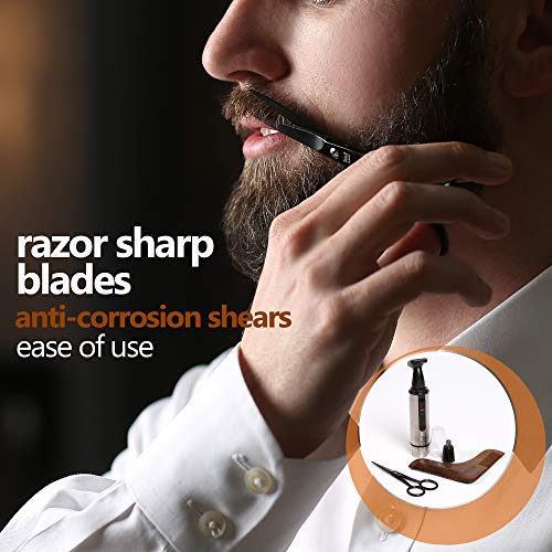 Beard Kit, Grooming & Trimming Kit Includes - Beard Oil, Beard Balm, Wooden Comb, Facial, Nose & Ear Trimmer, Beard & Mustache Barber Scissors, Gift for Men